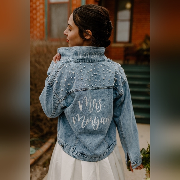 CUSTOM Embroidered Pearl Bride Jacket - Picture 2 of 3